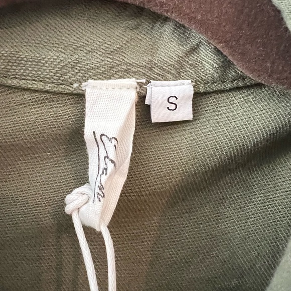 Elan Olive Frayed Shacket (shirt jacket) oversized small. PTP 26 L 28/29 NWT - Picture 5 of 6